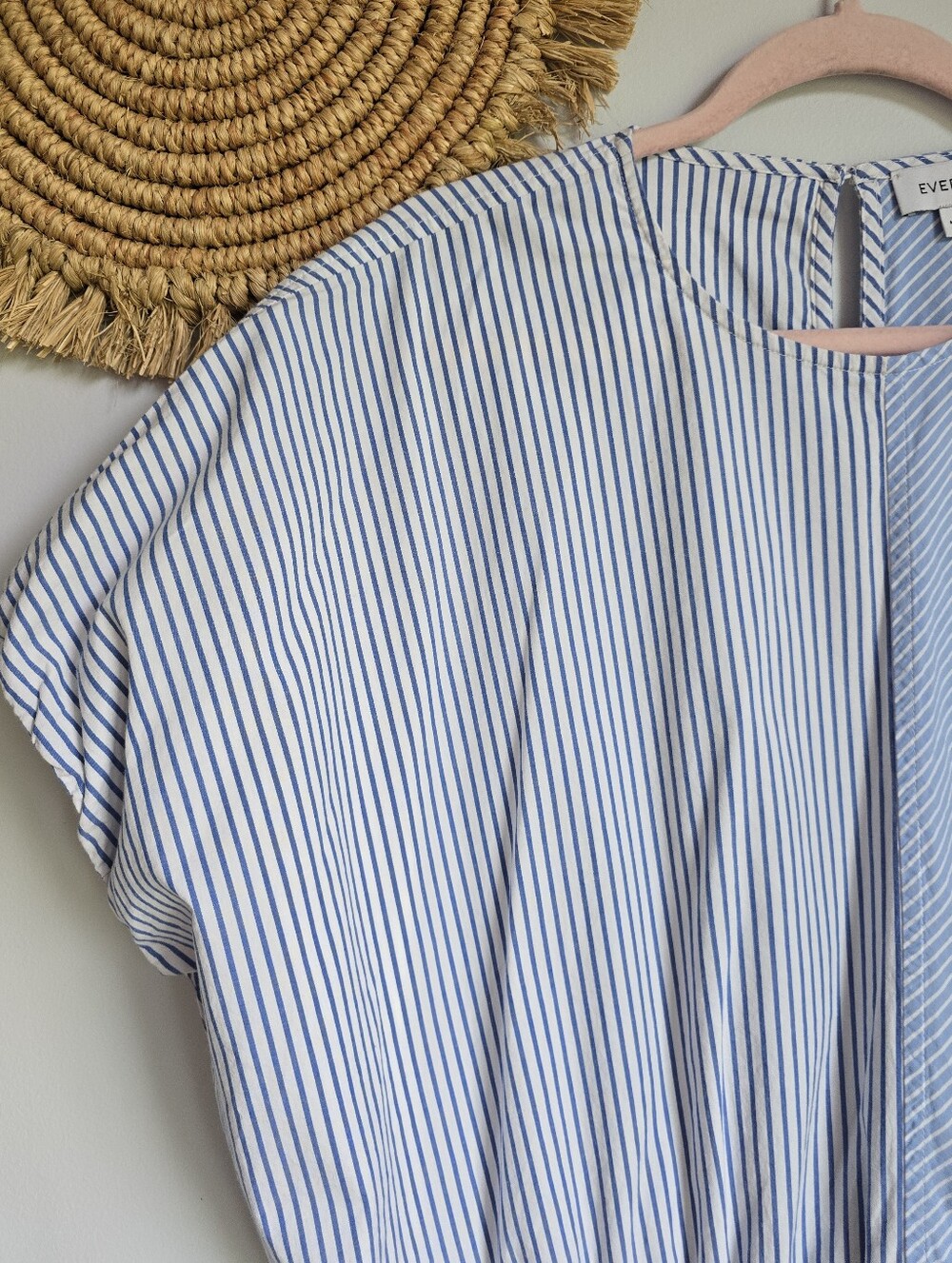 Evereve Vela Bluestripe Contrast Stripe Muscle Cotton Poplin Top Shirt SZ Small - Picture 6 of 12